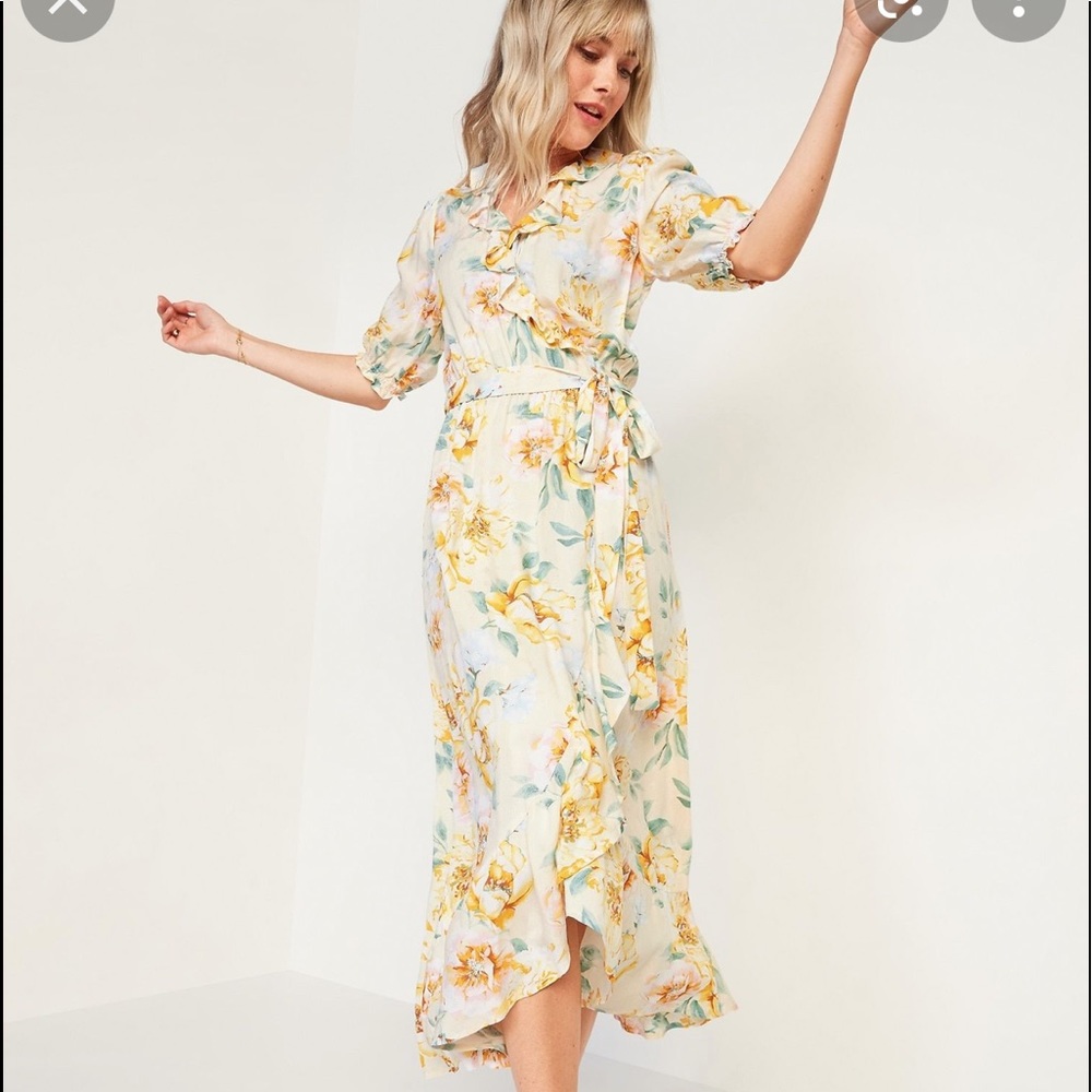 Old Navy Floral Midi Wrap Dress Size Large